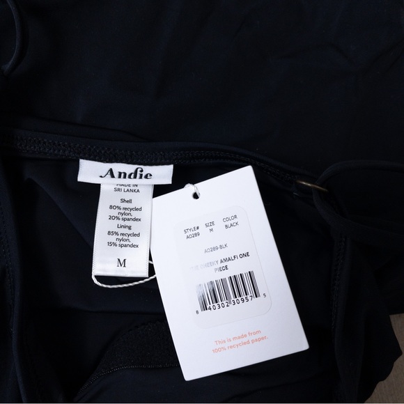 NWT Andie The Cheeky Amalfi One Piece M Black Swimsuit Eco Nylon Stretch Classic - Picture 4 of 9